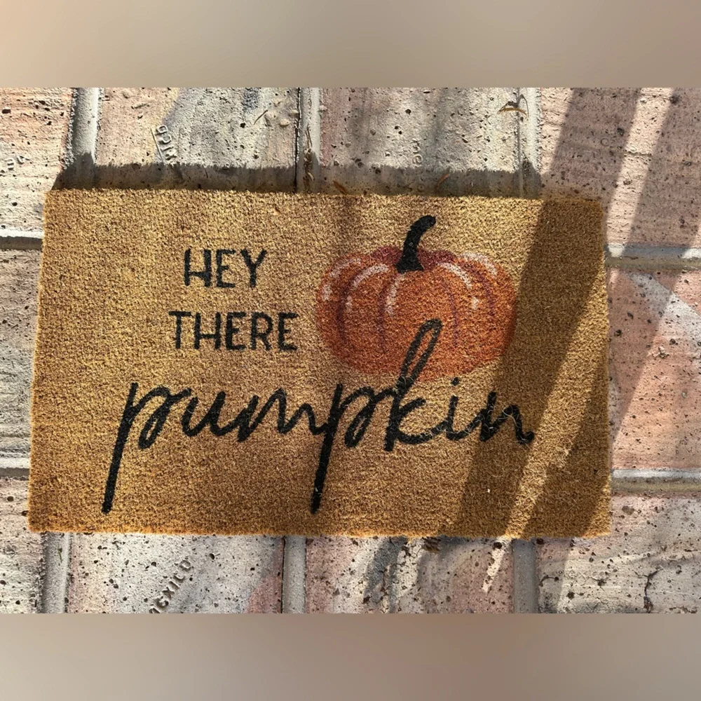 Kirklands Hey There Pumpkin Doormat - Orange and Black